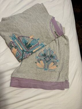 Vintage Gray & Lavender Embroidered Pajama Set